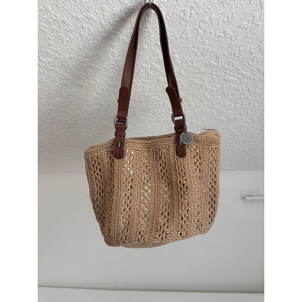 THE SAK Silverwood Crochet Shopper Tote Purse Alpine Beige Boho Bucket Bag